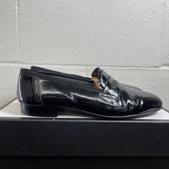 Cesare Bertelli Black Leather Loafer Slip On Dress Shoes Mens 10.5 Made In Italy